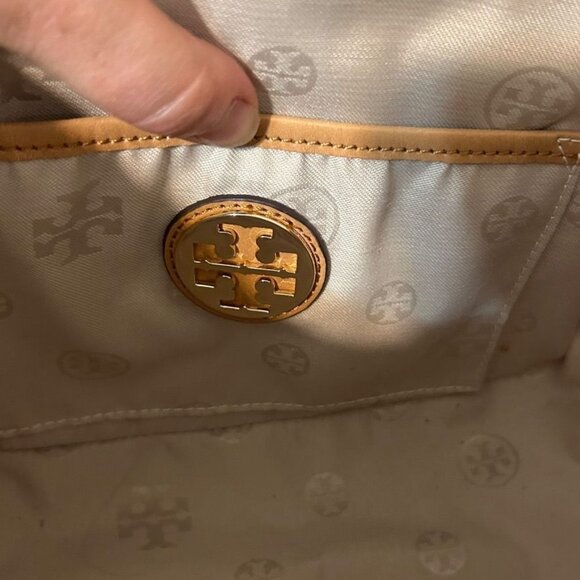 Tory Burch Basket Bag Satchel Handbag Bamboo Leather Tan Gold Logo 4FM90 - Picture 7 of 13